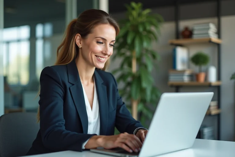 Femme d affaires utilisant un ordinateur dans un bureau moderne