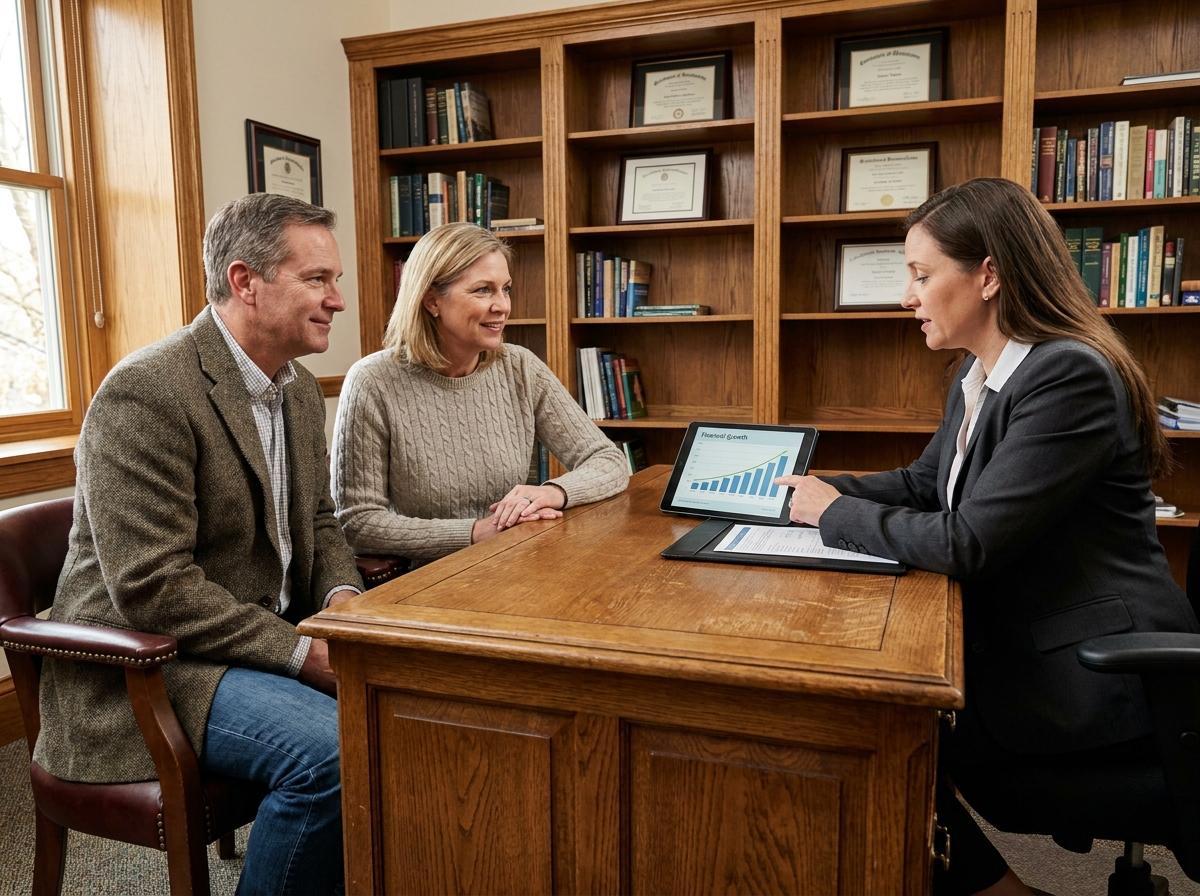 Couple rencontre conseiller financier dans un bureau